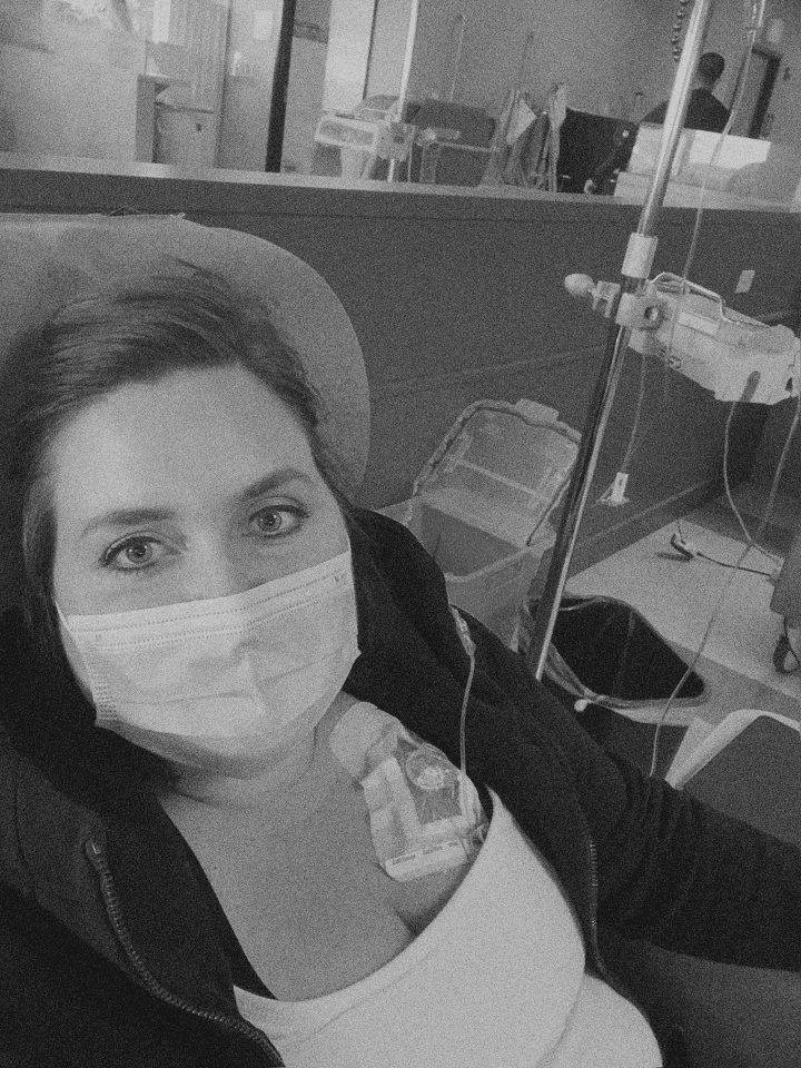 Savannah at the hospital in a face mask